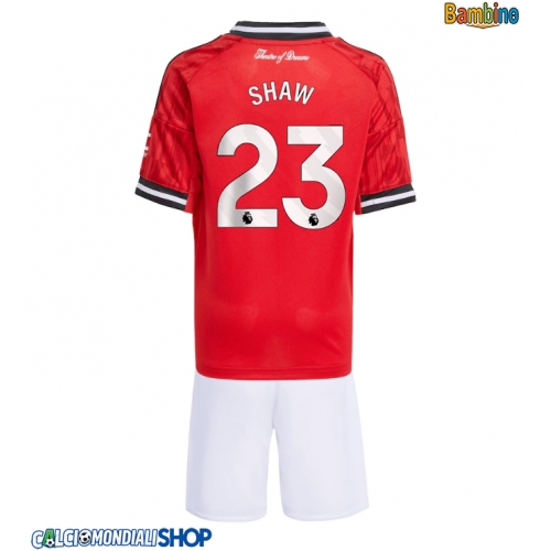 Maglie da calcio Manchester United Luke Shaw #23 Prima Maglia Bambino 2025-26 Manica Corta + Pantaloni corti)